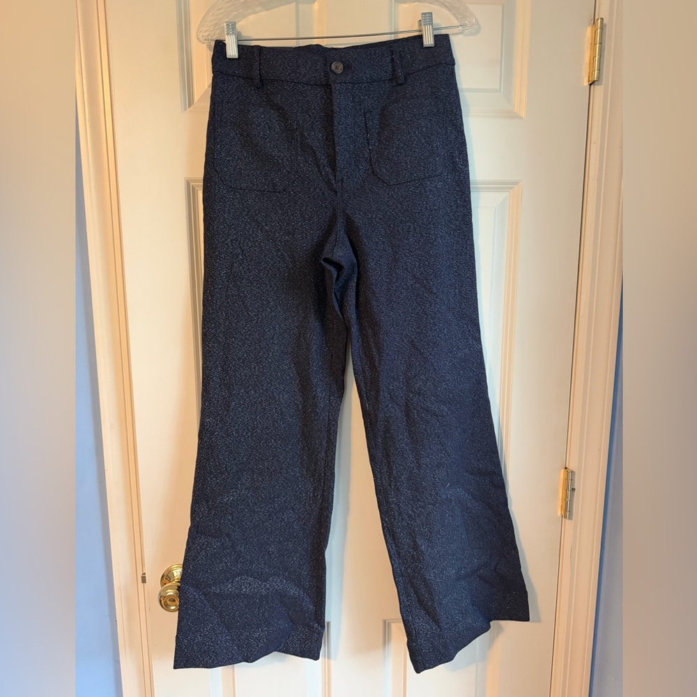 J. Crew Navy Wide-Leg Textured Pants